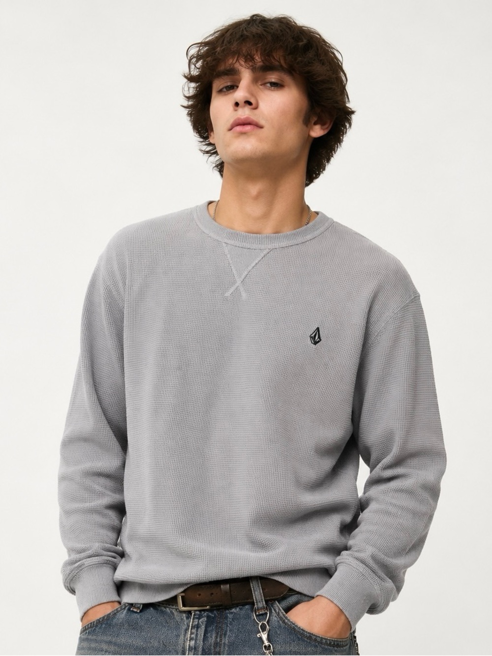 Volcom Light Gray Waffle Crewneck Sweatshirt